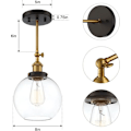 Miniatyrbillede 6 af 6: 8\" Sort og Guld Antik Messing 1-Lyset Globe Væglampe