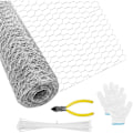 Miniatyrbilde 1 av 5: 40cmx5m Galvanisert Kaninnett Hexagonalt Netting Kyllingtråd Netting Kyllinghus Voliere Gjerde med 50 Kabelbånd Hansker, Saks for Hage KLB