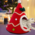 Miniatyrbilde 3 av 4: Kenneler for katter og hunder - Juletrærformet lukket sammenleggbar kjæledyrkennel for å holde varmen i høst og vinter Mote kattehus Medium rød hund seng