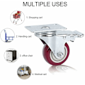Miniatyrbilde 5 av 5: 125mm svingbare transporthjul med bremser og skruer - 360° rotasjon - for pallmøbler - Maksimal belastning: 150 kg - (Rød, 2 stk) KLB