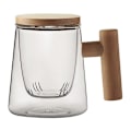 Miniatyrbillede 1 af 5: Glas tekopp med tesil og låg, tekopp med træhåndtag, stil 2