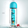 Miniatyrbillede 4 af 5: Bærbar 2-i-1 pilleboks/flaske - 600 ml (blå)