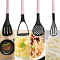 Miniatyrbillede 5 af 5: Pink nylon spartel, non-stick pande, speciel madlavning sigte, stegespatel + piskeris KLB