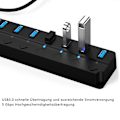 Miniatyrbillede 5 af 6: Aktiv 3.0 USB-hub med strømforsyning, 7 porte USB 3.0 Hub Aktiv datahub med KLB