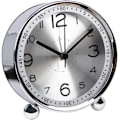 Miniatyrbild 1 av 5: 4 tum tyst metallväckarklocka morgon, retro ljudlarm, batteridriven elektromekanisk väckarklocka, reseväckarklocka (silver)