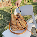 Miniatyrbilde 2 av 5: Sommer Rattan Handlepose Stor Kapasitet Strand Tre Handlepose