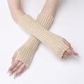 Miniatyrbillede 4 af 5: Dame Vinter Varme Over Elbow Lange Fingerløse Tommelfinger Hul Handsker Luffer Beige KLB