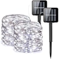 Miniatyrbild 1 av 5: Set med 2 solcellslampor 10m 100LED, IP65 vattentät ljusslinga 8 lägen trädgård koppartrådsbelysning för utomhus, fest, bröllop, innergård, jul