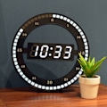 Miniatyrbild 1 av 5: Tyst LED digital bordsklocka svart elektronisk väggklocka rund bordsklocka för sovrum