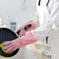 Miniatyrbillede 2 af 5: To par gummihandsker til rengøring af damrender - Lang arm - One size - Blåt mønster - Pink mønster