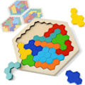 Miniatyrbild 5 av 5: Tangram-pussel, tangram i trä för barn, hexagonala pussel, geometriska KLB