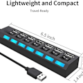 Pikkukuva 5 / 8: 7-porttinen USB 2.0 -keskitin, jossa yksittäiset kytkimet ja LED-valot, USB