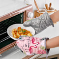 Miniatyrbilde 4 av 5: Stekeovnshansker og grytekluter i bomull, varmebestandige kjøkkenhansker, grytekluter for stekeovn, grill, matlaging, håndtering (flamingo)