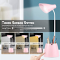 Miniatyrbild 1 av 5: Dimbar LED-skrivbordslampa - 24 LED-lampor för ögonskydd 3 ljusstyrkor - USB-laddningsbar - touch-brytare - läsning, studier - rosa