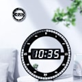 Miniatyrbild 3 av 5: Tyst LED digital bordsklocka svart elektronisk väggklocka rund bordsklocka för sovrum
