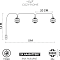 Miniatyrbillede 4 af 7: CozyHome Marokkanske LED-lyskæder - 5 meter, med netstik eller batteri KLB