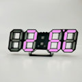 Miniatyrbild 1 av 7: 3D Stereo LED-väckarklocka Vardagsrum 3D Väggklocka Svart Ram Rosa Ljus