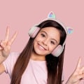 Pikkukuva 8 / 8: Bluetooth-kuulokkeet kissankorvilla LED-valoilla langattomat taitettavat harmaa vaaleanpunainen