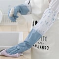 Miniatyrbillede 4 af 5: To par gummihandsker til rengøring af damrender - Lang arm - One size - Blåt mønster - Pink mønster