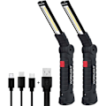 Miniatyrbillede 2 af 2: Genopladelig LED-håndlampe, bærbar genopladelig LED-arbejdslampe, kraftig COB-magnetlampe 5 tilstande med magnetisk base [Stor, 2 stk.]