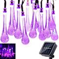 Pikkukuva 1 / 4: Aurinkokennovalosarja, 19,2 jalkaa 8 tilaa 30 LED-vesipisara aurinkovalot puutarhaan, aitaan, terassille, juhliin ja lomaan (violetti)