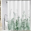 Miniatyrbillede 3 af 5: 180x200 cm Grøn Polyester Stof Bruseforhæng, Urskog, Eng, Grønne Planter, Akvarel Effekt, Anti-Mildew, Vandtæt o-