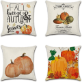 Miniatyrbilde 1 av 5: Thanksgiving Day putetrekk, sett med 4 høst bomull og lin dekorative putevar sofa bil hjem dekor putetrekk 45x45 cm (gresskar-B)