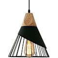 Pikkukuva 2 / 2: Vintage-riippuvalaisin, puu-metalli-design, teollinen kattovalaisin riippuvalaisimissa, lampunvarjostin 27 valaistusseinävalaisin ruokasaliin keittiöön, musta