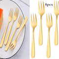 Miniatyrbillede 2 af 7: Rustfrit stålkagegaffel 3-tandet frugtgaffel 8 stykker guld