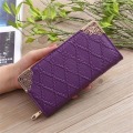 Miniatyrbillede 1 af 7: Kvinde Lang Pung Embossed Diamond Retro Mønster Multi Kort Clutch Taske (Lilla)