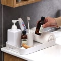 Miniatyrbilde 4 av 5: Hvit serveringsbrett med håndtak, stabelbar, rektangulær, laget av plast, stil 2