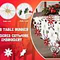 Miniatyrbild 8 av 8: Julbroderad bordslöpare, julstjärna, järneksblad, bordslinne