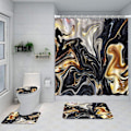 Miniatyrbillede 1 af 7: Pieces Ink Marble Texture Bruseforhængssæt med skridsikker tæppe, KLB