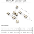 Miniatyrbillede 3 af 5: 100 stk. Fine Fuse Glassikring Glasrørsikringer Assorteret Sæt