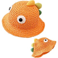 Miniatyrbild 1 av 5: Söt tecknad dinosauriefiskarehatt (orange, hattens omkrets 48 cm), sommarflickans solhatt, stråhatt, strandhatt, söt, lätt och andningsbar