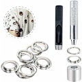 Pikkukuva 3 / 5: 12 mm:n Grommet-työkalusarja, metalliset reikävahvikesarjat, 100 sarjaa, reikävahvikesarja, silmäkkesarja kankaalle, pressulle, teltan korjaukseen, hopea (1/2 tuumaa), KLB