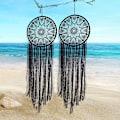 Miniatyrbillede 4 af 5: Håndlavet sort drømmefanger - Stor Boho drømmefanger med sort macrame - Vægdekoration til bil, bryllup, hjem, soveværelse,-