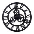 Miniatyrbild 3 av 7: Retro Rund Väggklocka i Trä med Enkelsidig Växel, Romerska Siffror - 30 cm (Silver)