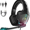 Miniatyrbilde 1 av 5: Gaming Headset, Kule LED-lys Hodetelefoner med Mikrofonlys, PC