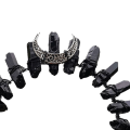 Miniatyrbillede 3 af 5: Rå Krystal Tiara Krone Hovedbånd Sort Kvarts Rhinestone Måneform1
