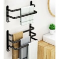Miniatyrbilde 2 av 5: Veggmontert håndkleholder for bad, matt sort selvklebende håndkleholder, ikke-oksiderende, ikke-perforert aluminiumlegering håndkleholder (doble stenger) KLB