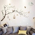 Miniatyrbillede 2 af 7: Blomstertræ Fugl Vægsticker, Elegant Træ Vægsticker, Smuk Hjem Baggrund