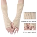 Miniatyrbillede 3 af 5: Dame Vinter Varme Over Elbow Lange Fingerløse Tommelfinger Hul Handsker Luffer Beige KLB