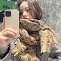 Miniatyrbilde 4 av 6: Sjal for kvinner Rutete pleddsjal Trendy Tartan Sjal Oversized Wrap Kamel KLB