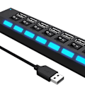 Pikkukuva 1 / 8: 7-porttinen USB 2.0 -keskitin, jossa yksittäiset kytkimet ja LED-valot, USB