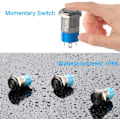 Miniatyrbilde 3 av 4: 3 stk Premium 12V/24V 5A Momentary Trykknappbryter, 16mm Trykknappbryter, Blå LED IP67 Vanntett Bryter med Strømstikkontakt