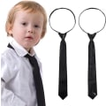 Miniatyrbillede 1 af 5: 2 stk. sorte clip-on slips til drenge, ensfarvede, forbundne uniformer, justerbare til bryllup, dimission