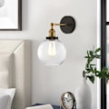 Miniatyrbillede 3 af 6: 8\" Sort og Guld Antik Messing 1-Lyset Globe Væglampe