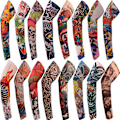 Miniatyrbillede 5 af 5: To par (X13+X14, One Size) UV-solbeskyttende ærme tatoveringsmønster Genanvendelig solbeskyttelse Arm Cover Ice Cooling Sleeves til kvinder