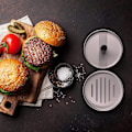 Miniatyrbild 5 av 5: Hamburgerpress och smörgåspapper set svart, hamburgerpress, grillpress, pattyform med 100 ark vaxat smörgåspapper